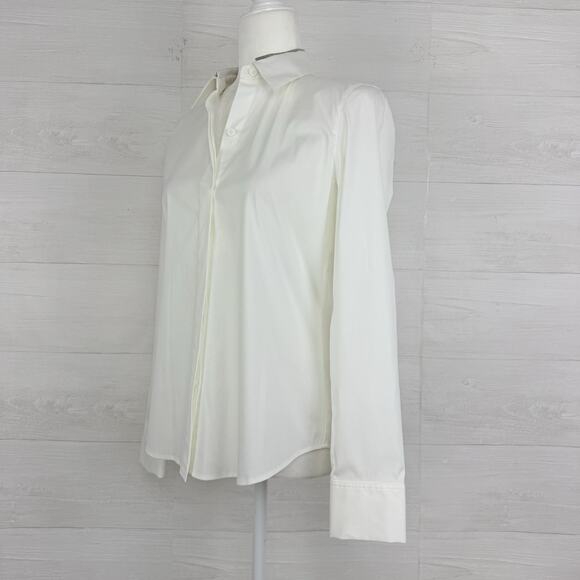 Lafayette 148 White Stretch Cotton Button Up Shirt Size 4 Preppy Long Sleeves - Picture 5 of 16